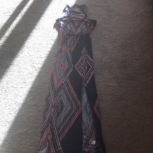 Long pattern dark blue dress halter maxi